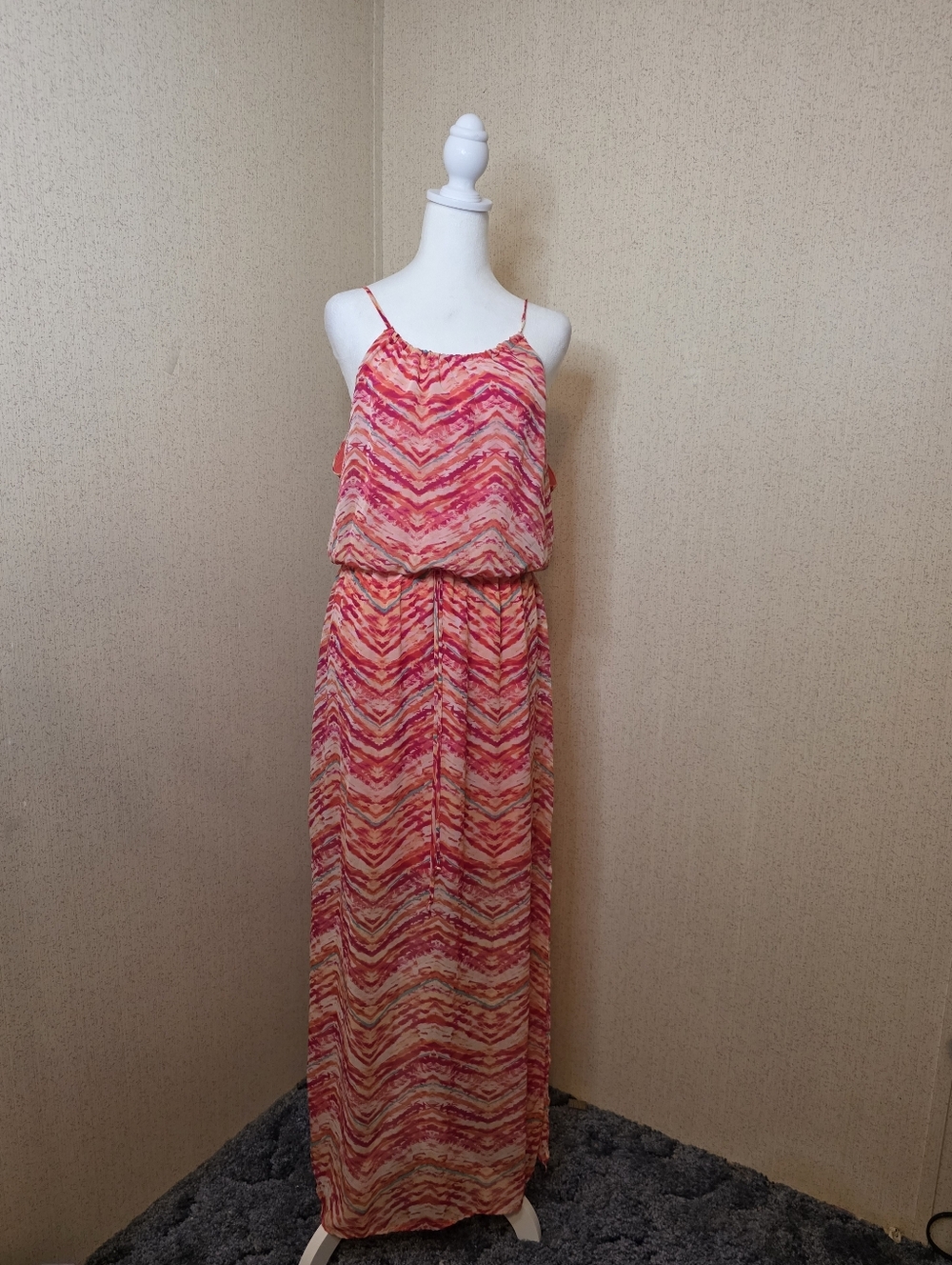 City Studio Pink and Orange Chevron Halter Top Maxi Dress